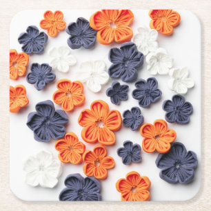 Blume aus handgefertigten Frühlingstoffen, orange Rechteckiger Pappuntersetzer