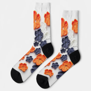 Blume aus handgefertigten Frühlingstoffen, orange  Socken