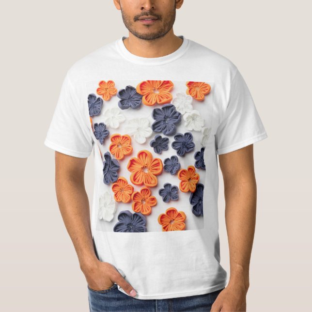 Blume aus handgefertigten Frühlingstoffen, orange  T-Shirt (Vorderseite)