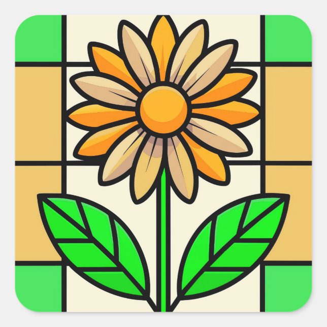 Blume aus Hartglas Quadratischer Aufkleber (Vorderseite)