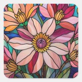 Blume aus Hartglas Quadratischer Aufkleber