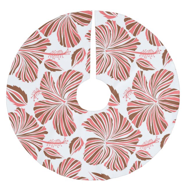 Blume aus hawaiianischem Hibiskus: brauner tropisc Polyester Weihnachtsbaumdecke (Vorderseite)