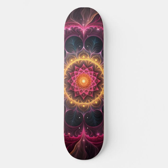 Blume aus hellem Fraktal | Spirituelles Kunstdesig Skateboard (Vorderseite)