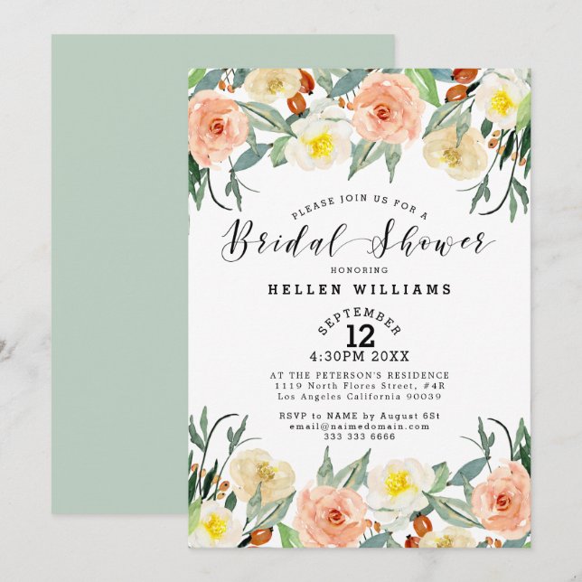 Blume aus hellpfirsichfarbenem und weißem Garten Einladung (Vorne/Hinten)