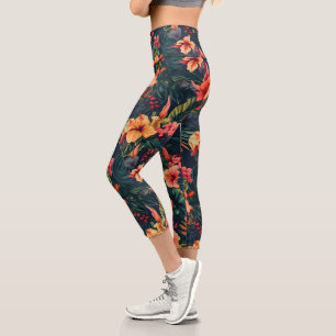 Blume aus Hibiskus, tropisches Blumenmuster Capri Leggings
