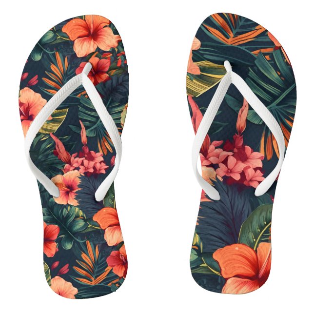 Blume aus Hibiskus, tropisches Blumenmuster Flip Flops (Fußbett)