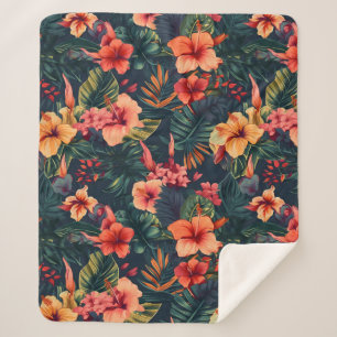 Blume aus Hibiskus, tropisches Blumenmuster Sherpadecke