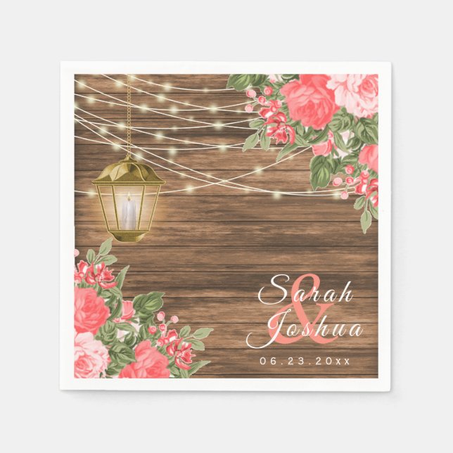 Blume aus Holz, Lattern und Korallen Serviette (Vorderseite)