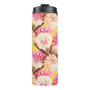 Blume aus Hyazinthen und Pfirsichs, nahtlos. Wat Thermosbecher