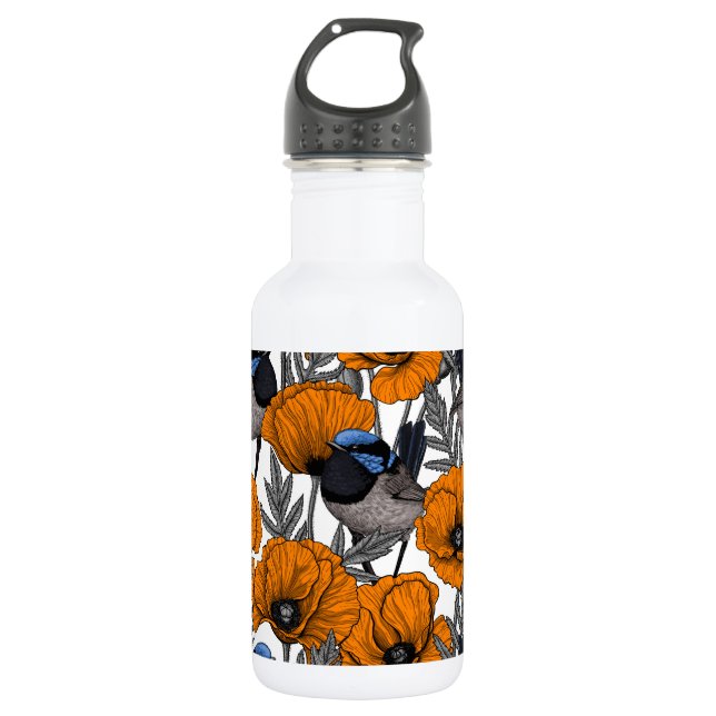 Blume aus Mehl und Orangenmohn 2 Edelstahlflasche (Vorderseite)