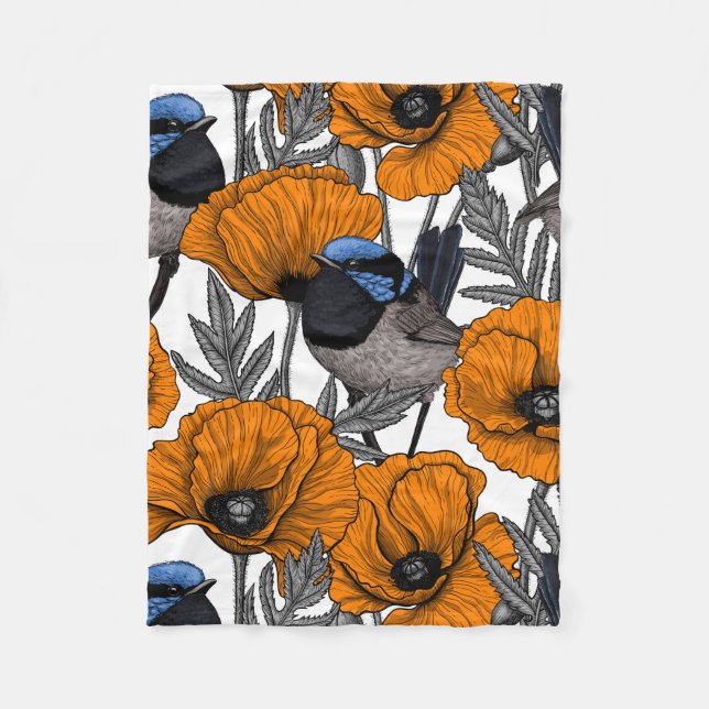 Blume aus Mehl und Orangenmohn 2 Fleecedecke (Vorderseite)