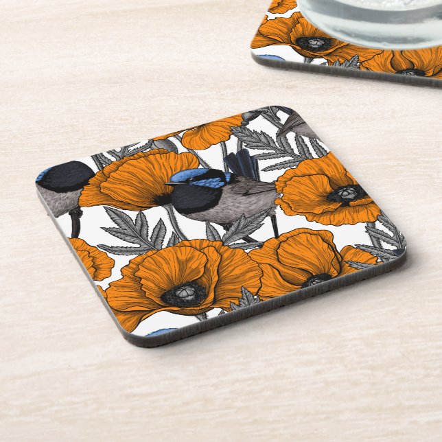 Blume aus Mehl und Orangenmohn 2 Getränkeuntersetzer (Linke Seite)