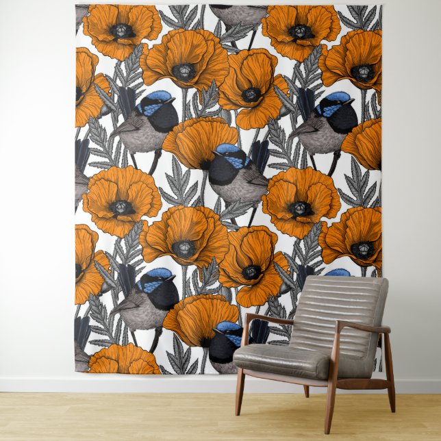 Blume aus Mehl und Orangenmohn 2 Wandteppich (Beispiel)