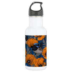 Blume aus Mehlwein und Orangenmohn Edelstahlflasche