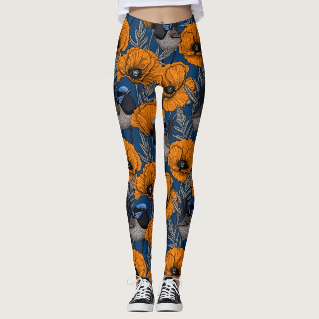 Blume aus Mehlwein und Orangenmohn Leggings (Vorderseite)