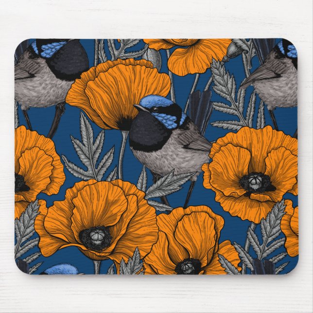 Blume aus Mehlwein und Orangenmohn Mousepad (Vorne)