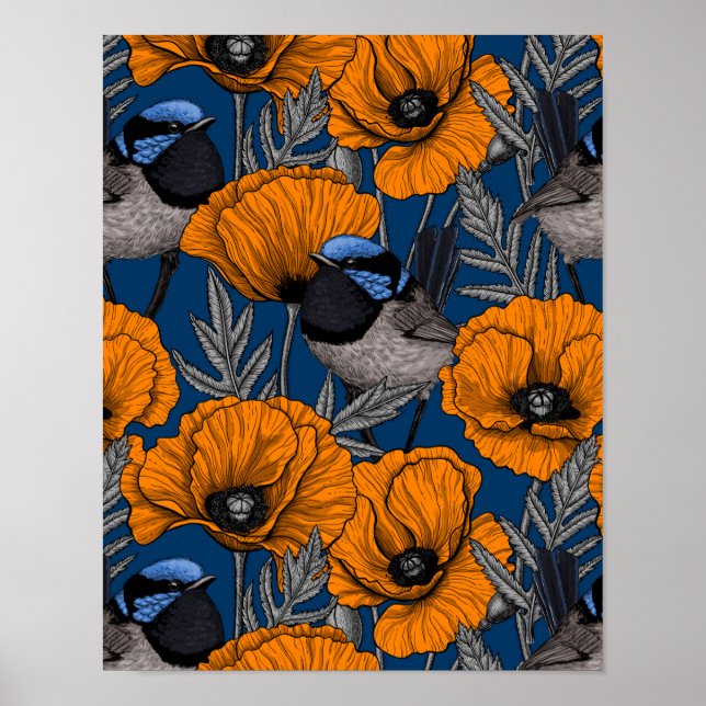 Blume aus Mehlwein und Orangenmohn Poster (Vorne)