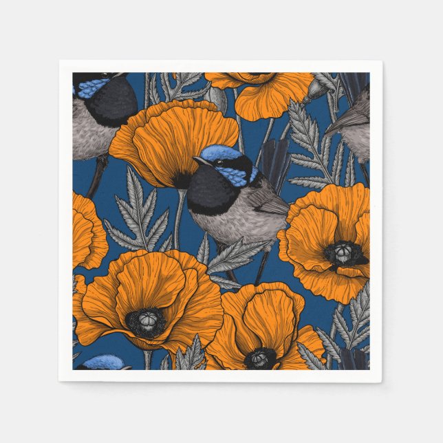 Blume aus Mehlwein und Orangenmohn Serviette (Vorderseite)
