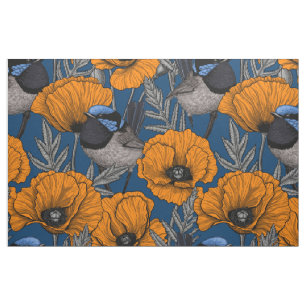 Blume aus Mehlwein und Orangenmohn Stoff
