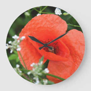 Blume aus Mohn in grüner Vegetation Große Wanduhr
