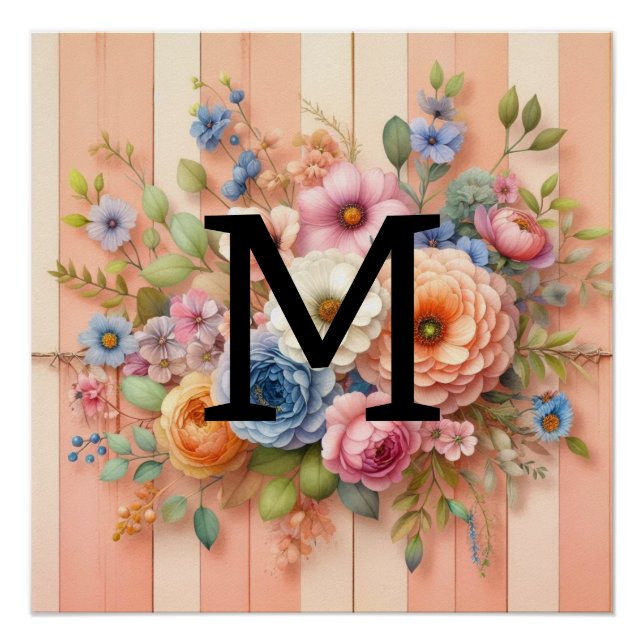 Blume aus Orangenholz mit Monogramm Poster (Vorderseite)