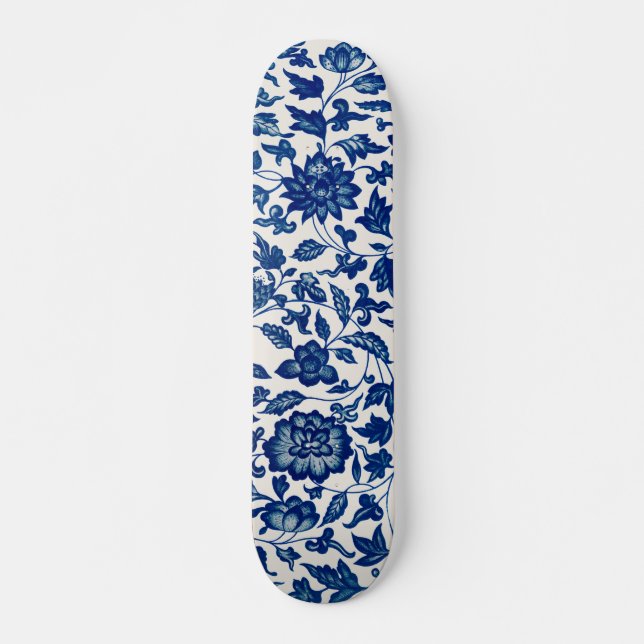 Blume aus Porzellan blau-weiß Skateboard (Vorne)