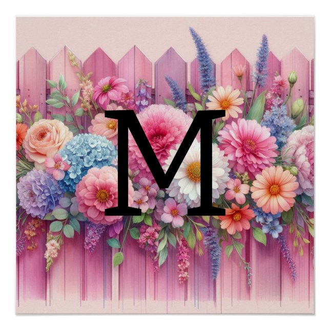 Blume aus rosa Holz mit Monogramm Poster (Vorderseite)