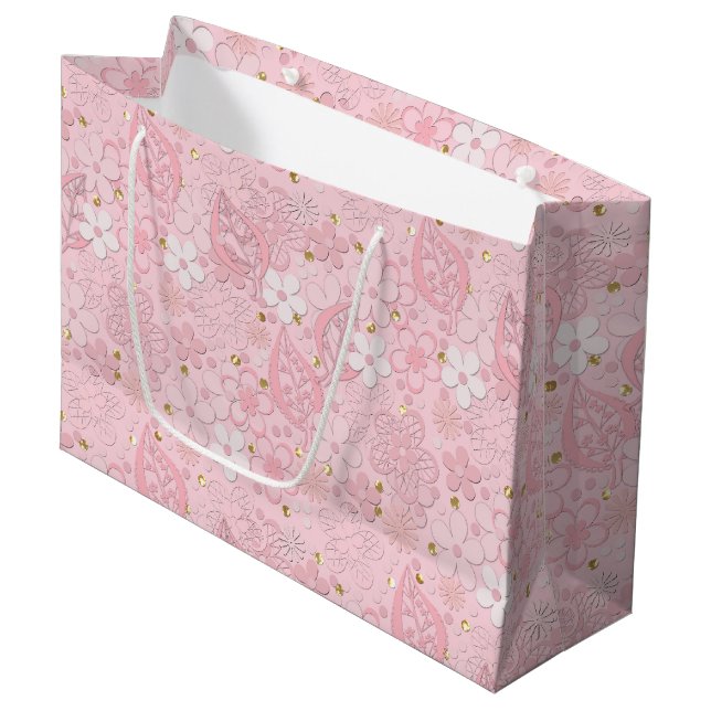 Blume aus rosa Papier Große Geschenktüte (Vorderseite Schrägansicht)