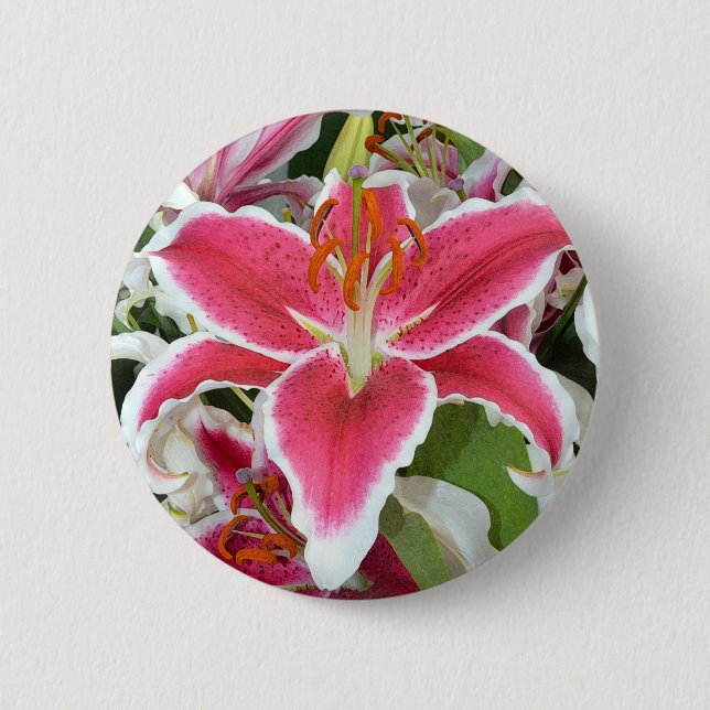 Blume aus rosa Sterngazer Button (Vorderseite)