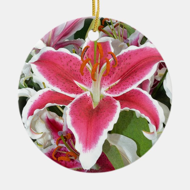 Blume aus rosa Sterngazer Keramik Ornament (Vorne)
