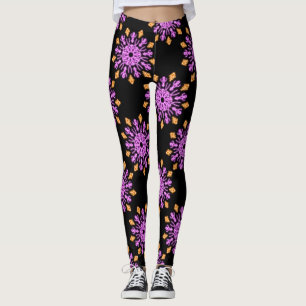 Blume aus rosa und orangefarbenem Neon Leggings