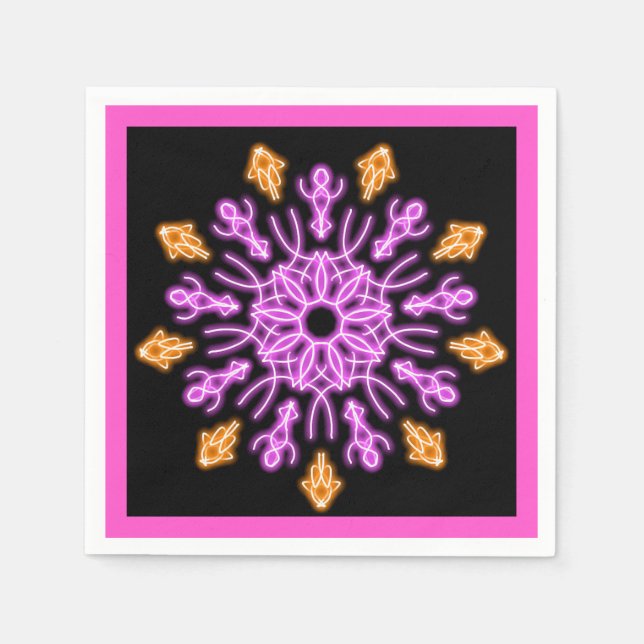 Blume aus rosa und orangefarbenem Neon Serviette (Vorderseite)