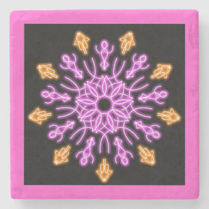 Blume aus rosa und orangefarbenem Neon Steinuntersetzer
