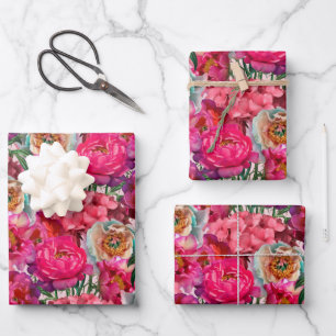 Blume aus Rosa und Weiß, Peony und Hydrangea Geschenkpapier Set