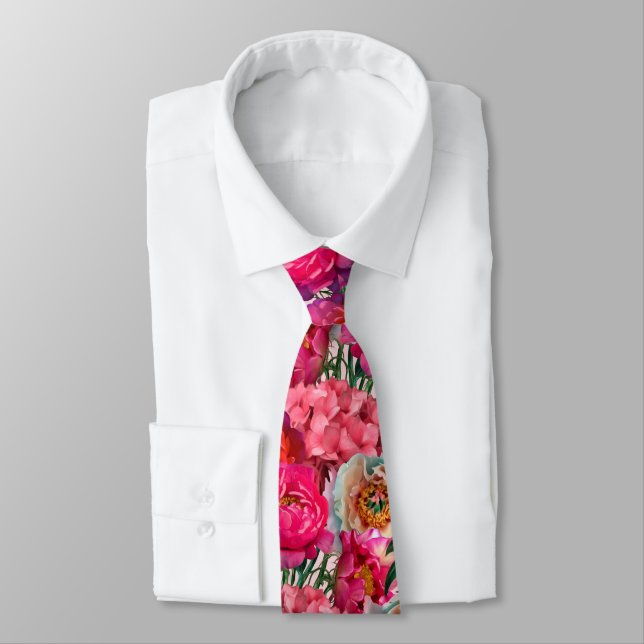 Blume aus Rosa und Weiß, Peony und Hydrangea Krawatte (Gebunden)