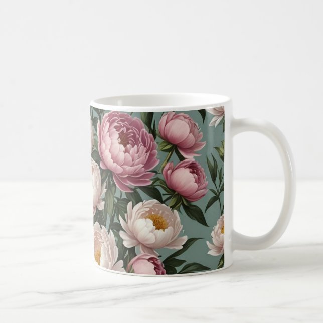 Blume aus rosa und weißem Peony Kaffeetasse (Rechts)