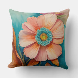 Blume aus Rost, Türkis und Pfirsich Kissen