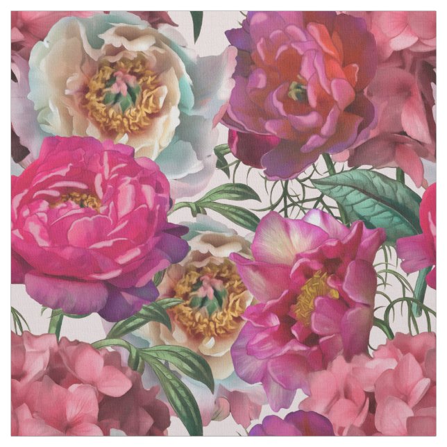 Blume aus Rot-Rosa-Peonys und Hydrangea Stoff (Muster)
