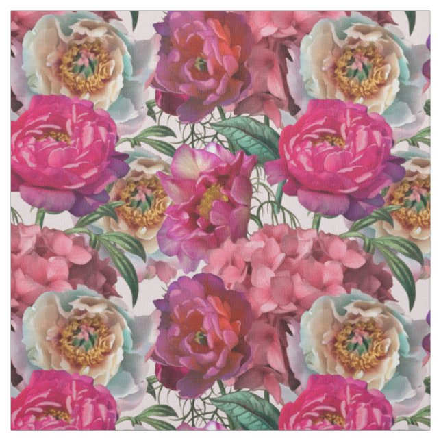 Blume aus Rot-Rosa-Peonys und Hydrangea Stoff (Muster)