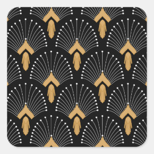 Blume aus Schwarz, Gold, Weiß-Art-Deco Quadratischer Aufkleber