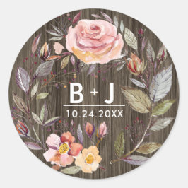 Blume aus Stallholz Hochzeitmonogramm-Stickern Runder Aufkleber