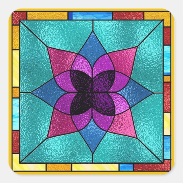 Blume aus verkettetem Glas Quadratischer Aufkleber (Vorderseite)
