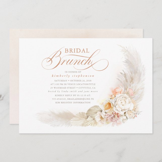 Blume aus weichem Pastell und Pampas Grass Bridal  Einladung (Vorne/Hinten)
