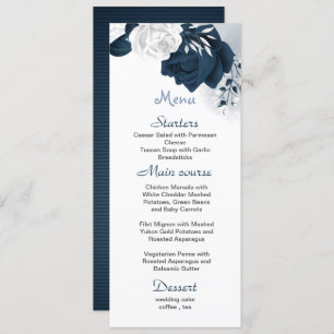Blume aus Weiß und Marine Hochzeit Menükarte