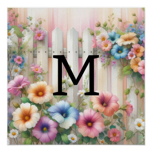 Blume aus weißem Holz mit Monogramm Poster (Vorderseite)