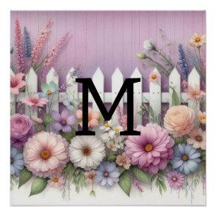 Blume aus weißem Holz mit Monogramm Poster