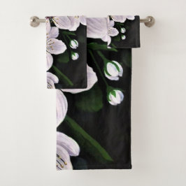 Blume aus weißem Kirschholz Badhandtuch Set