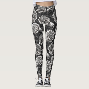 Blume aus weißem Pfirsich auf dunkelgrau Leggings