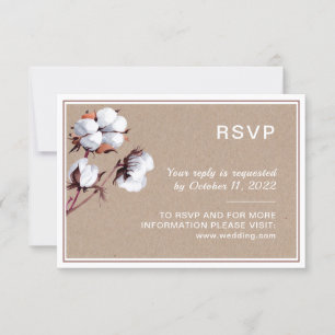 Blume aus weißer Baumwolle. Botanische Hochzeit RSVP Karte