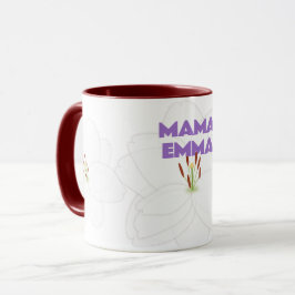 Blume aus weißer Lilie und muffiger Mama Text Pers Tasse